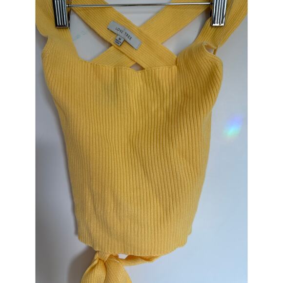 Tie Back, Yellow, Ribbed, Halter Crop Top - Picture 4 of 6